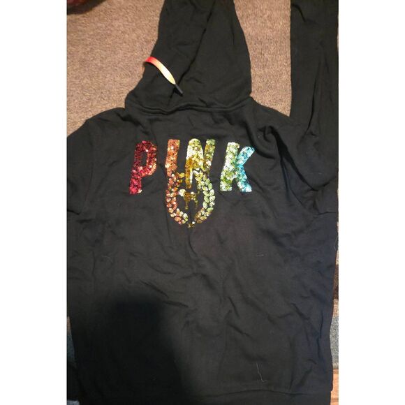 Rare Victoria's Secret PINK Rainbow Sequin Zip Hoodie and Matching Joggers sz L - Picture 3 of 6